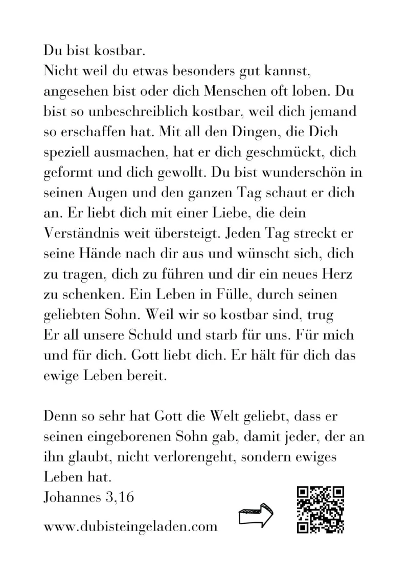 Du bist kostbar, Frauenkarte