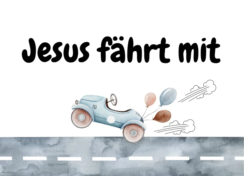 Kinderkarte, Jesus fährt mit 10,5x7 cm