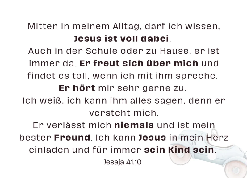 Kinderkarte, Jesus fährt mit 10,5x7 cm