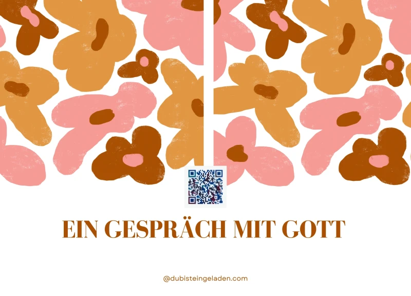 Ein Blumenmuster in rot, orange und pink. Darunter in Großbuchstaben der Text: Ein Gespräch mit Gott