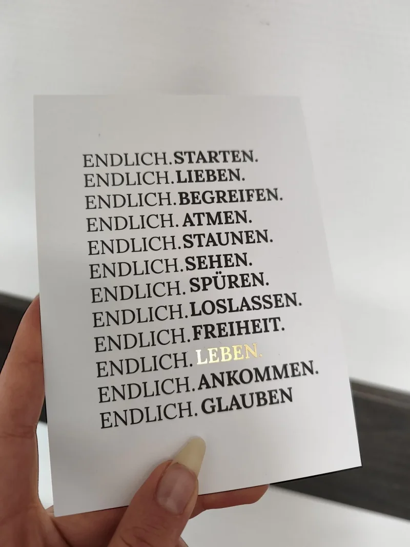 ENDLICH LEBEN, Edle Karte 14,8x10,5 cm