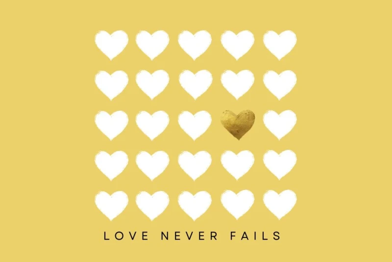 Mini Gruß-Karte, Love never fails , ( rückseite frei, beschreibbar)